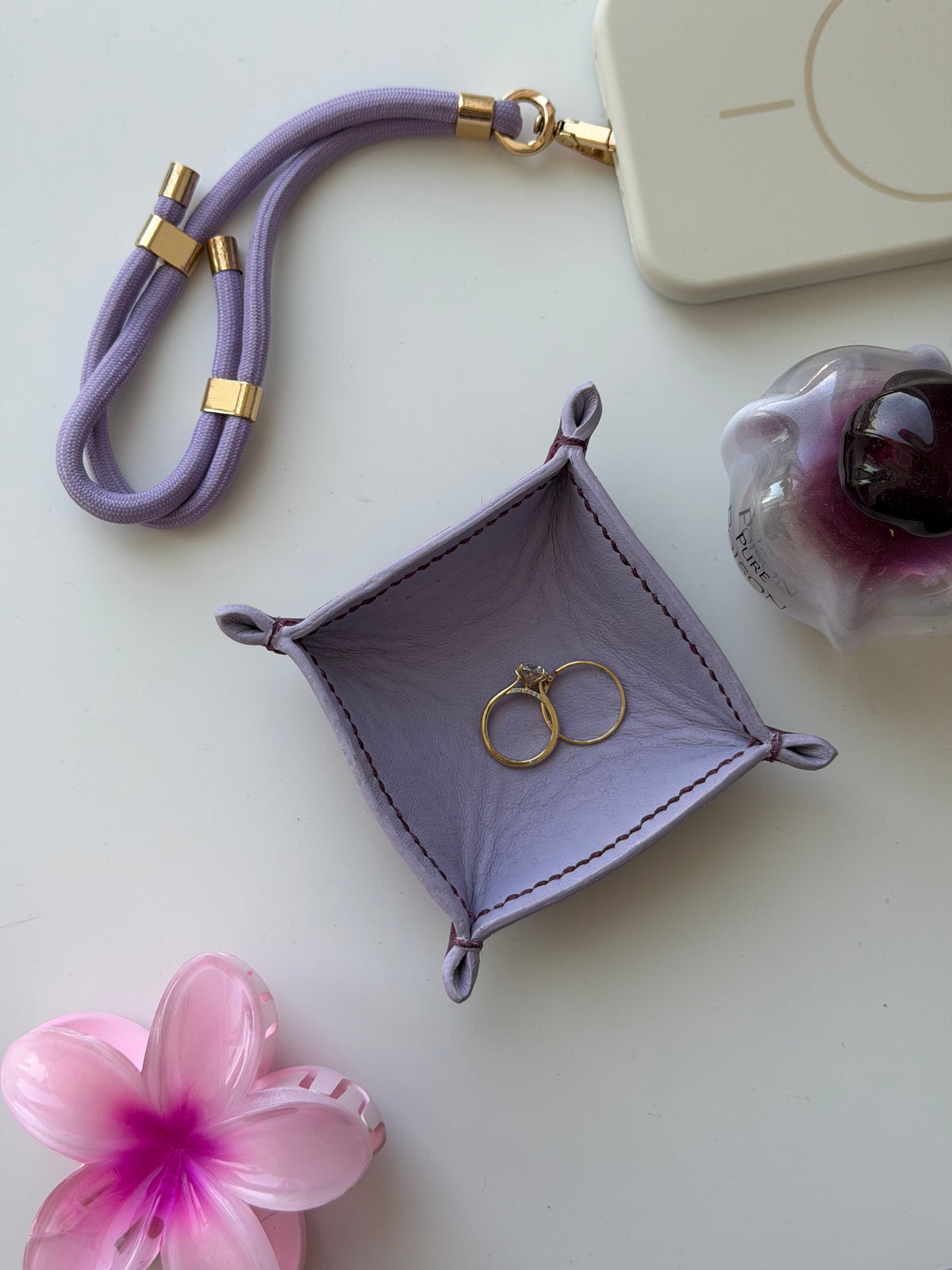 Square leather tray